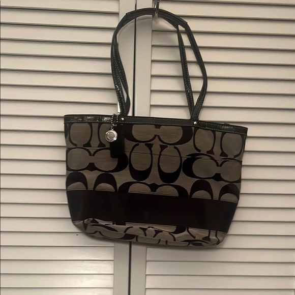 Coach Black and Brown Signature Tote with Leather Trim - Picture 5 of 15